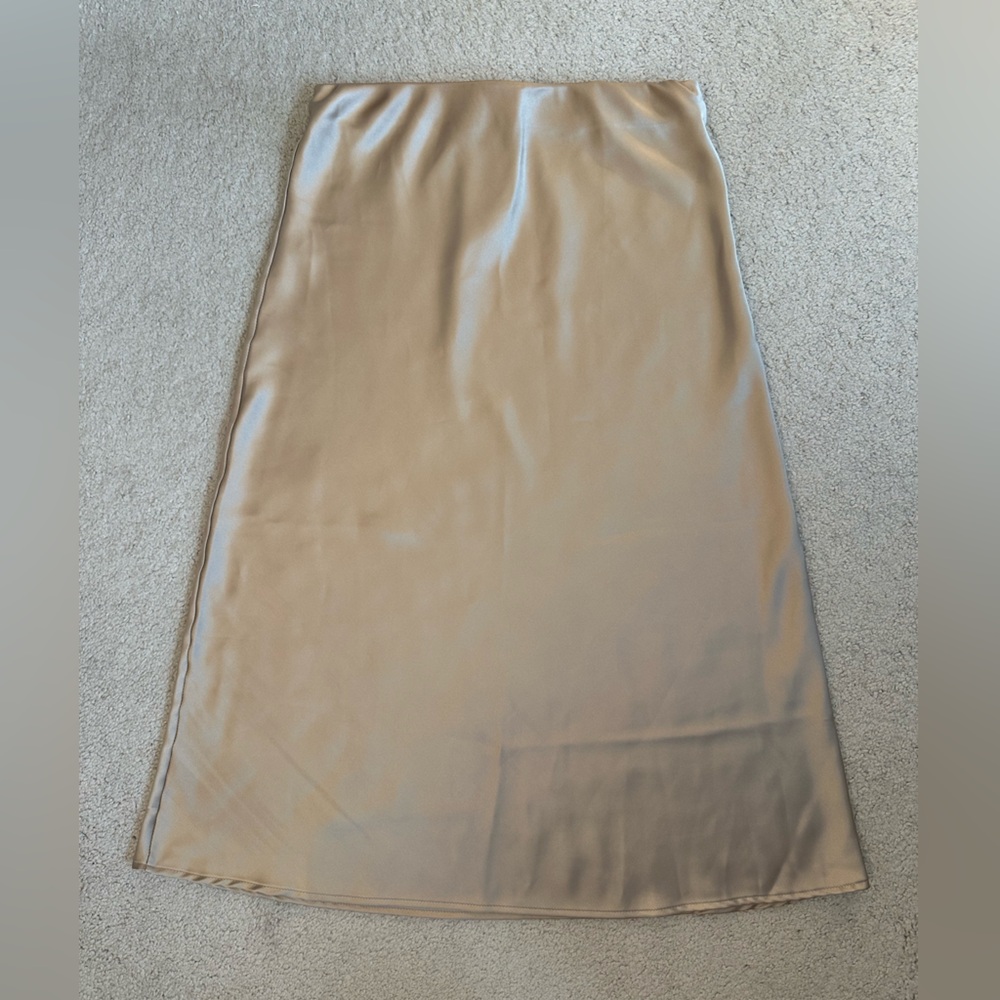 Trending now/ Satin Tan Women's Midi Skirt- Size M